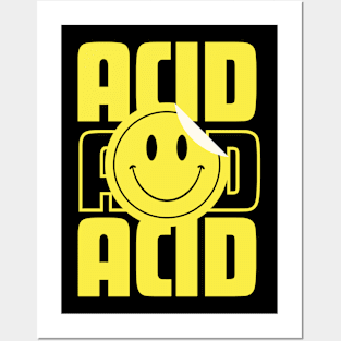 ACID HOUSE  - Font With Smiley Peel Sticker (yellow) Posters and Art